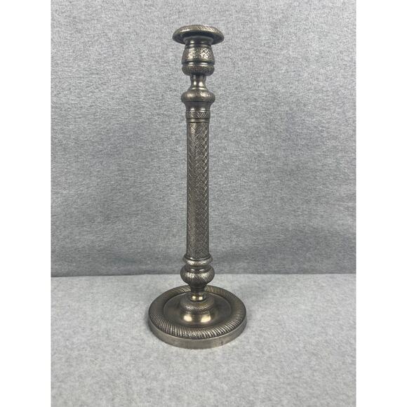 Vintage Pewter Candlestick Heavy 14" Tall Made in India Engraved 4.5" Base - Picture 1 of 7